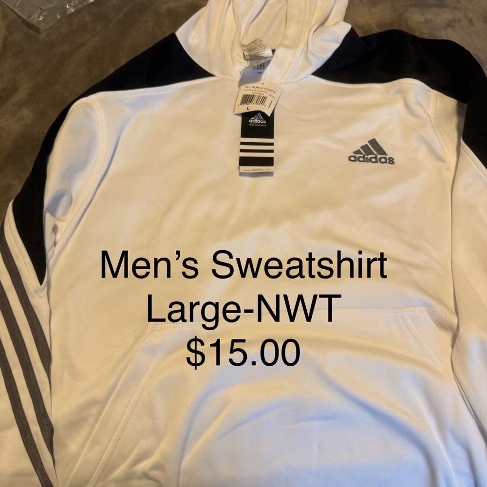 Adidas Men's White Hoodie with Black Accents